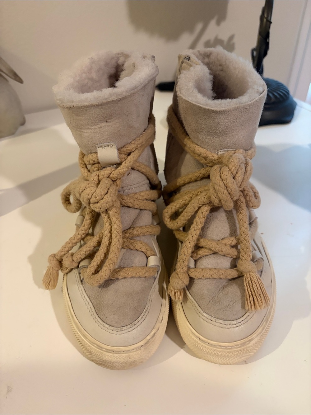 Inuikii Kids Suede Rope-Lace Beige Boots